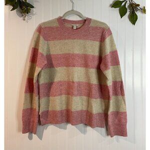 Gap Pink & Cream Striped Crewneck Sweater L Lambswool Blend Womens Long Sleeve